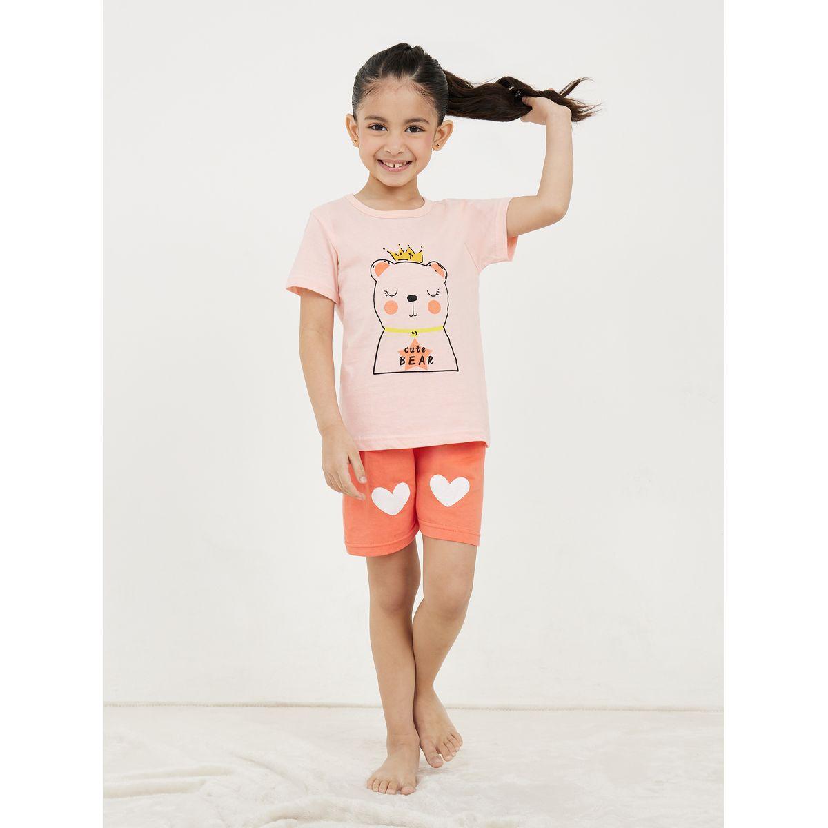 Styli Graphic Print Short Sleeve T-Shirt & Shorts Set-girls-clothing-nightwear-image-1