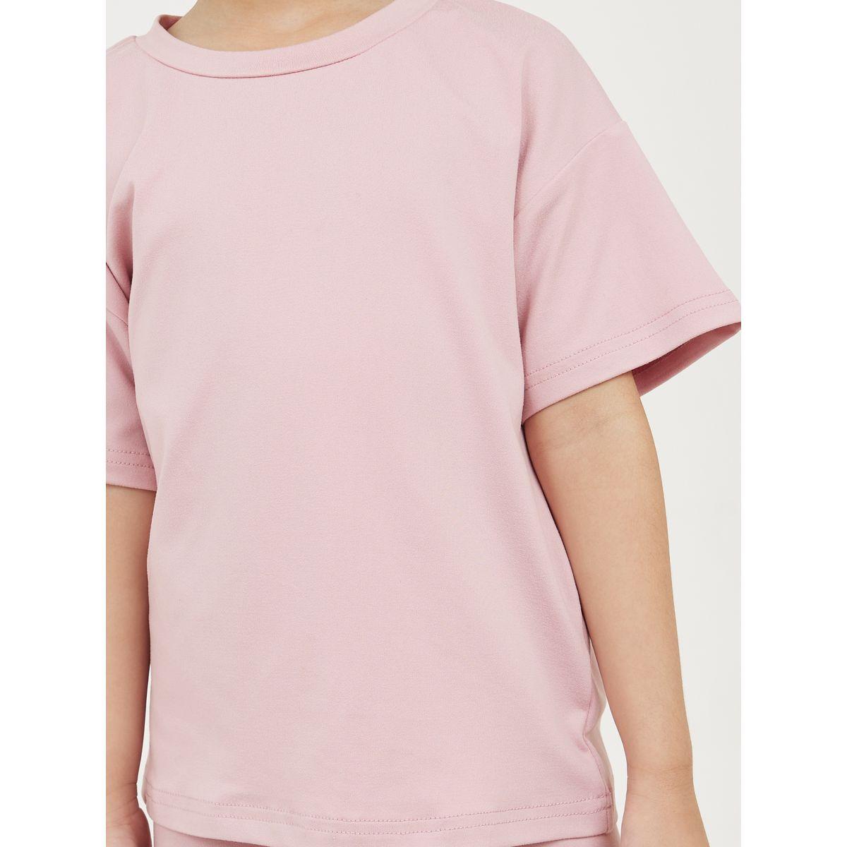 مجموعة من شورت وتيشيرت سادة باكتاف منخفضة-girls-clothing-setsandcoords-image-3