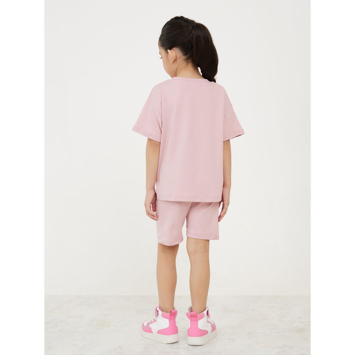 Styli Solid Drop Shoulder T-Shirt & Shorts Set-girls-clothing-setsandcoords-image-4