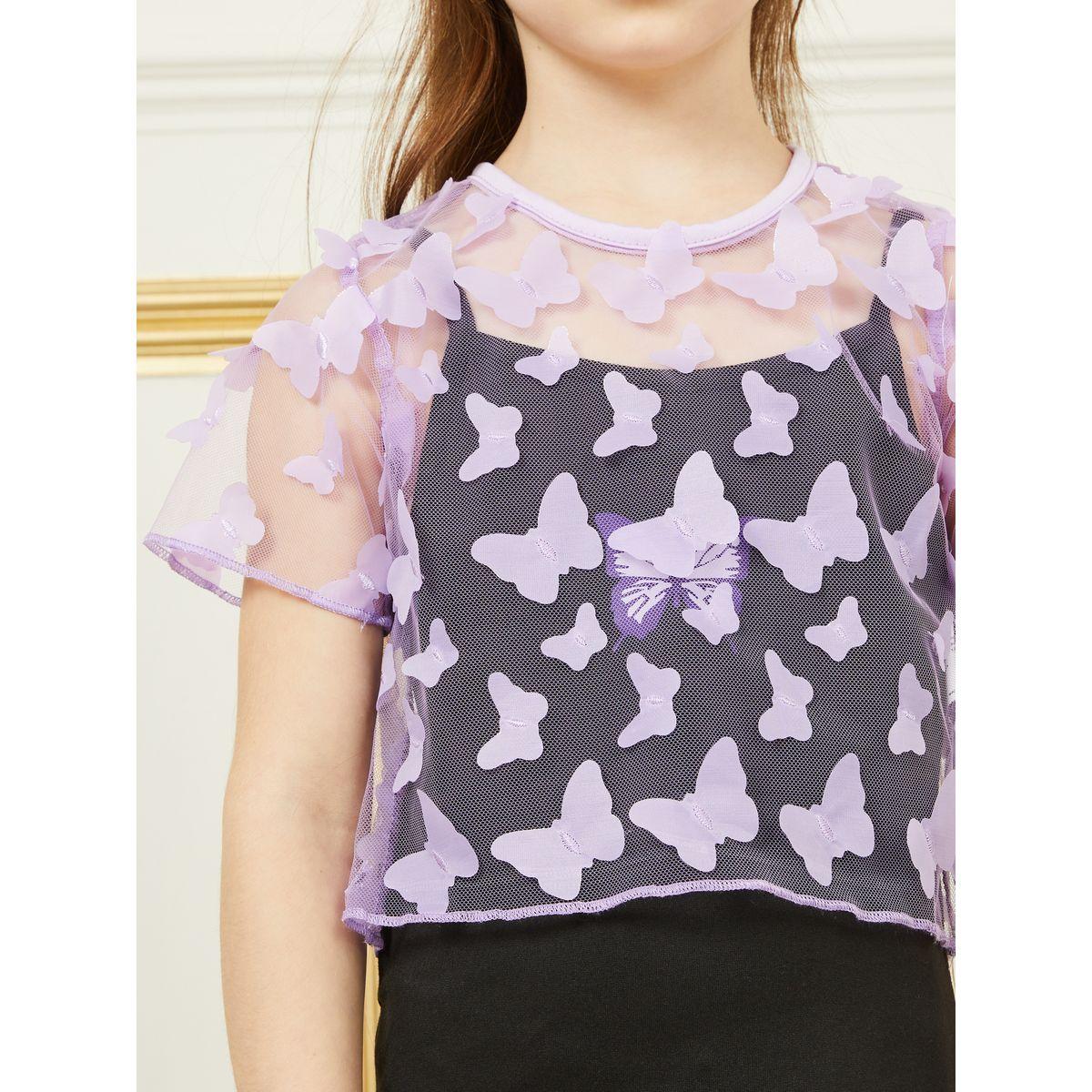 مجموعة من فستان كامي مع بلوزة قصيرة مزينة بفراشات-girls-clothing-setsandcoords-image-3