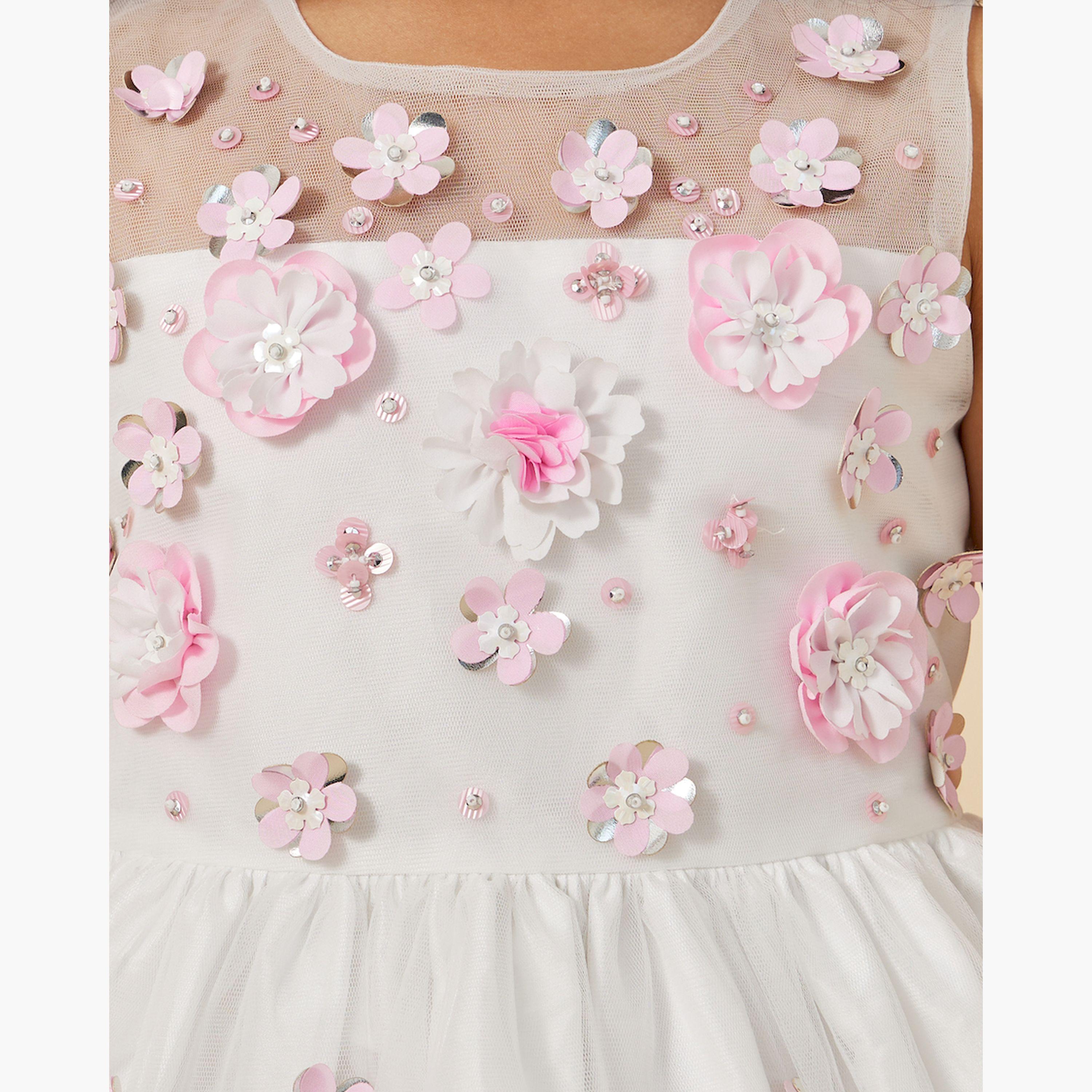 Styli Mesh Insert Flowers Corsage Sleeveless Dress-girls-clothing-dressesandjumpsuits-image-4