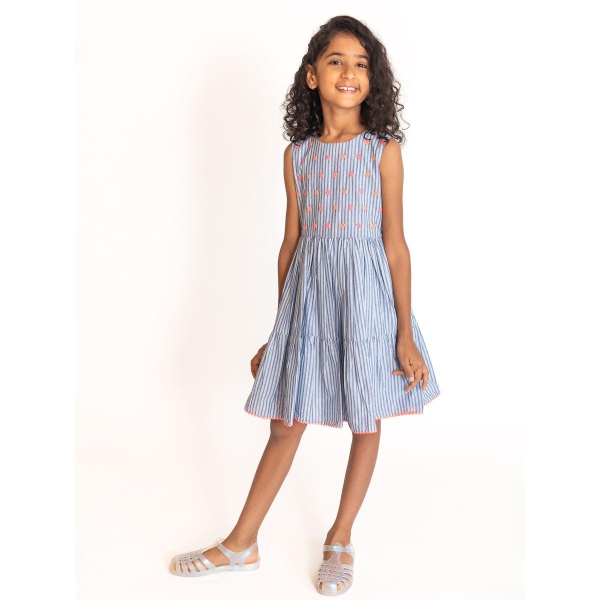 Styli Floral Embroidered Striped A-Line Dress-girls-clothing-dressesandjumpsuits-image-1