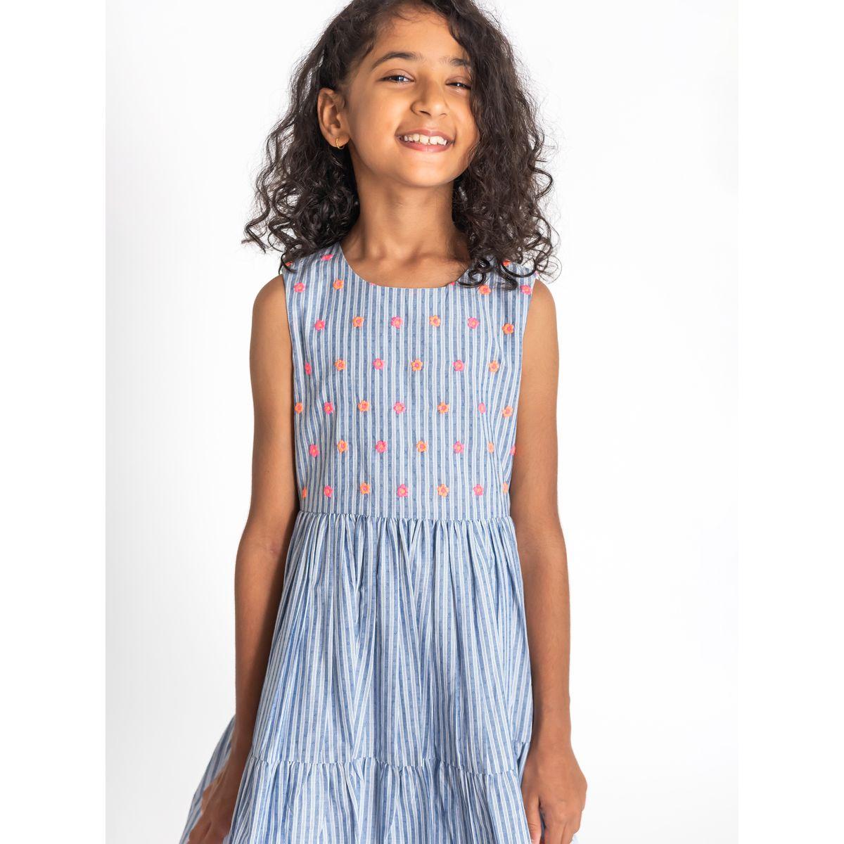 Styli Floral Embroidered Striped A-Line Dress-girls-clothing-dressesandjumpsuits-image-3