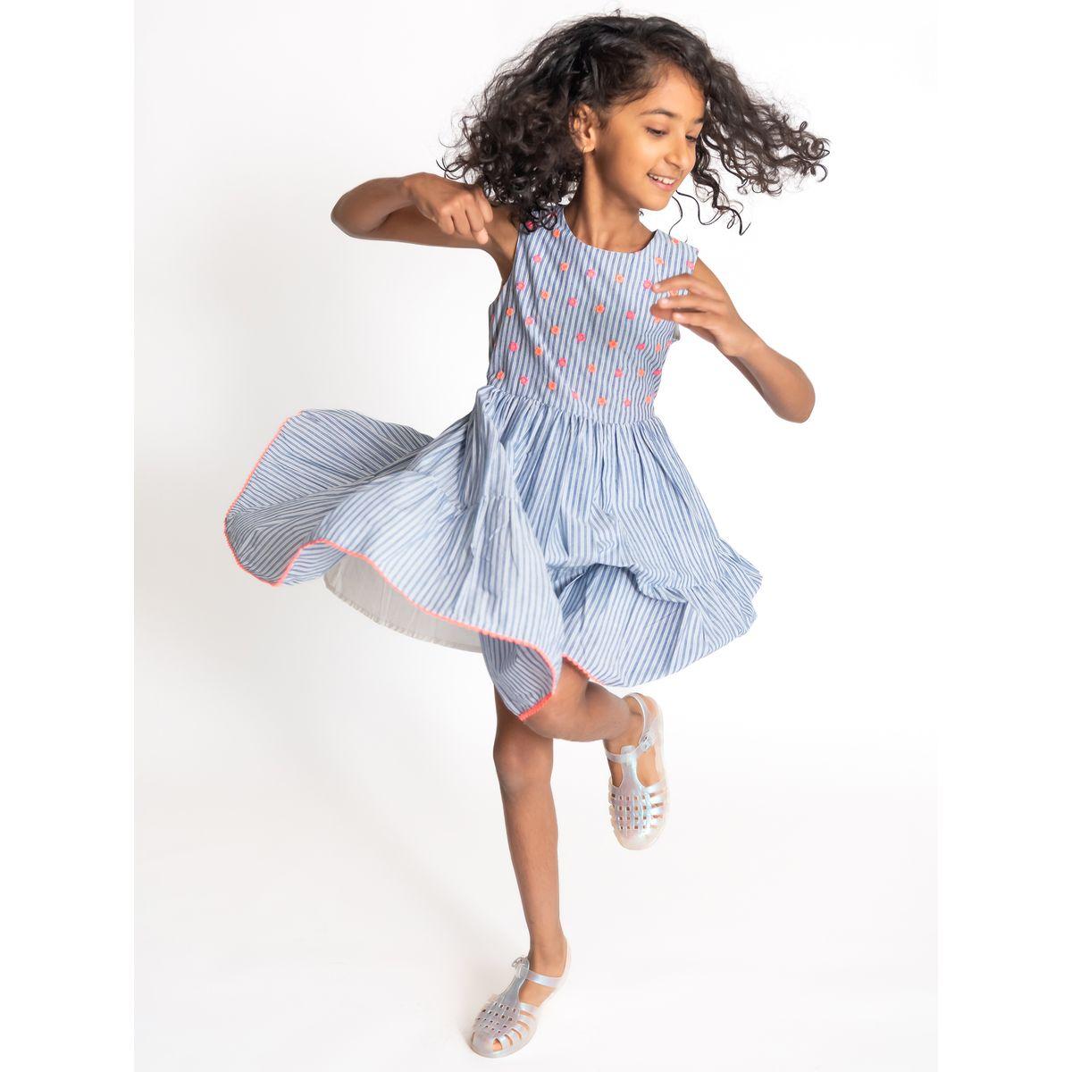 Styli Floral Embroidered Striped A-Line Dress-girls-clothing-dressesandjumpsuits-image-4