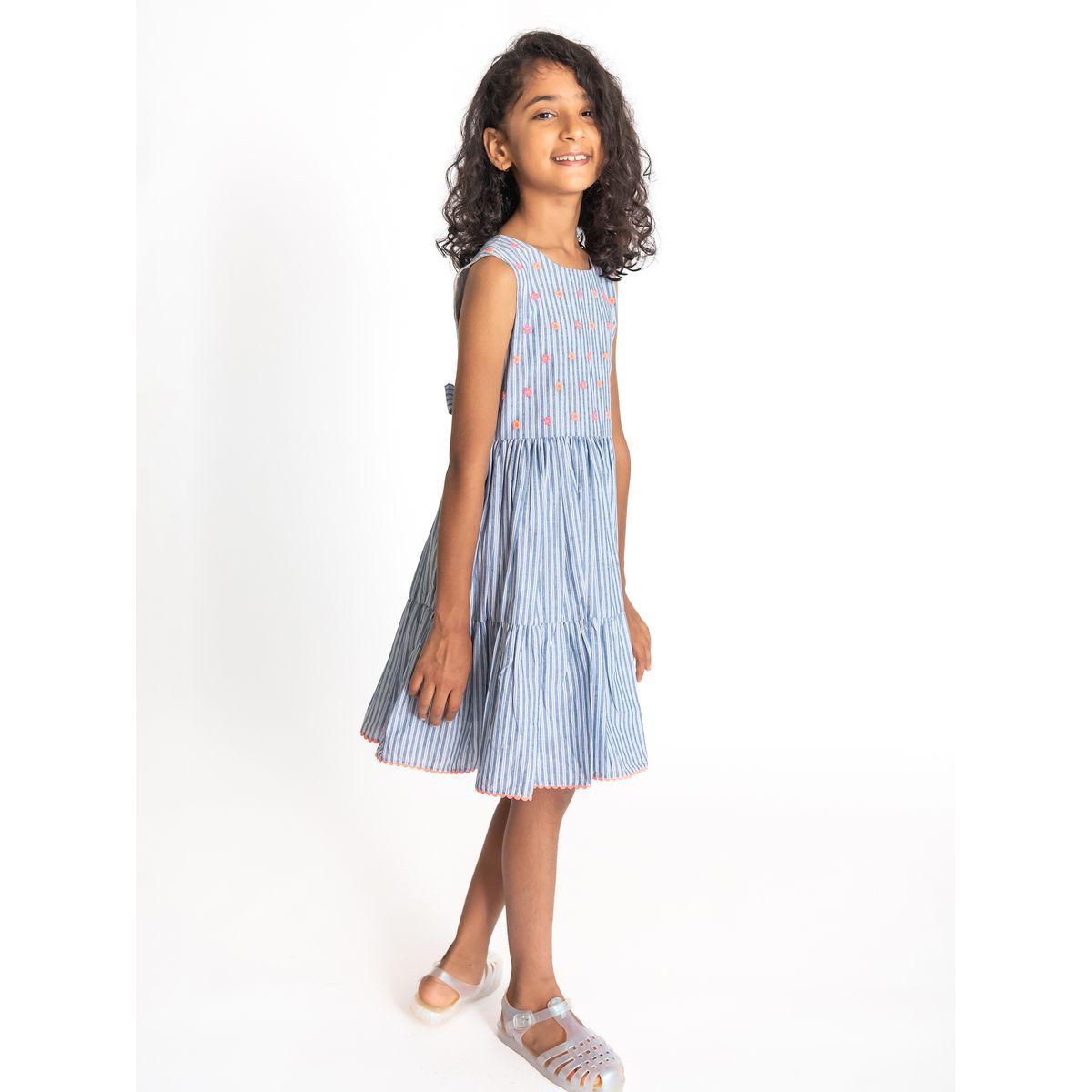 Styli Floral Embroidered Striped A-Line Dress-girls-clothing-dressesandjumpsuits-image-5