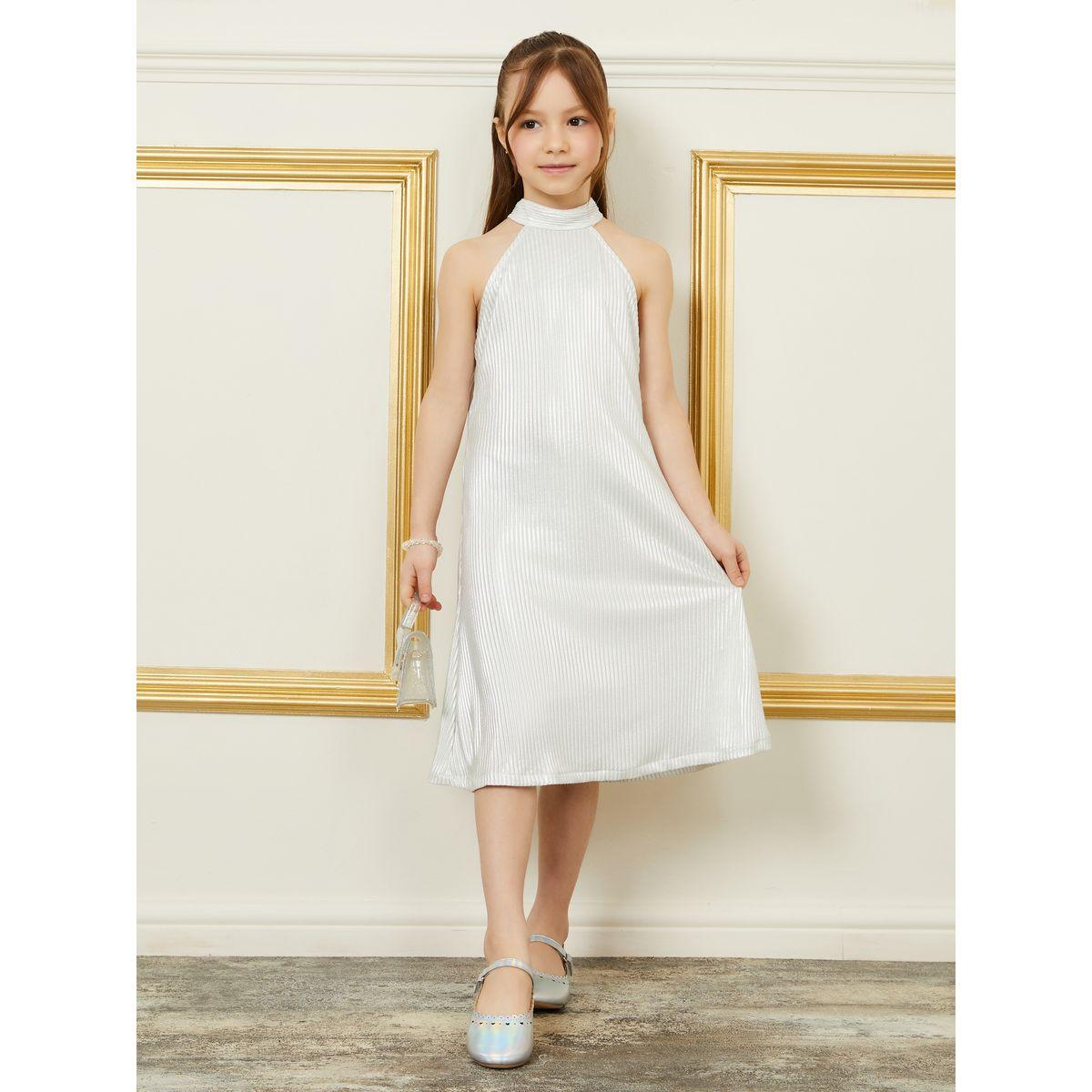فستان مضلع بطول الركبة مع ياقة هولتر-girls-clothing-dressesandjumpsuits-image-1