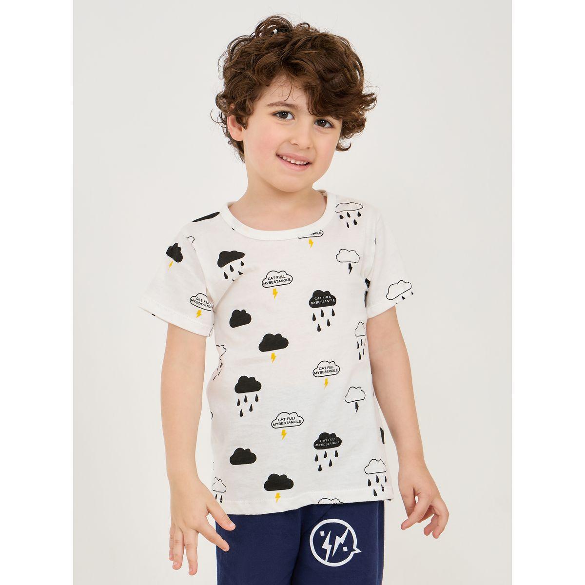 Styli All Over Cloud Print T-Shirt & Shorts Set-boys-clothing-nightwear-image-2