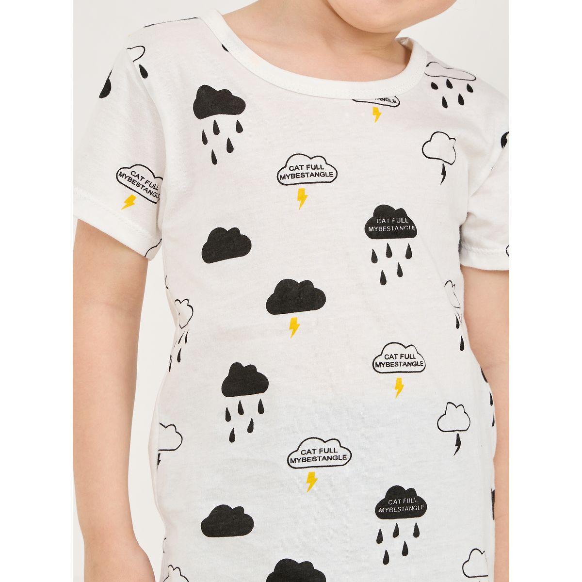 Styli All Over Cloud Print T-Shirt & Shorts Set-boys-clothing-nightwear-image-3