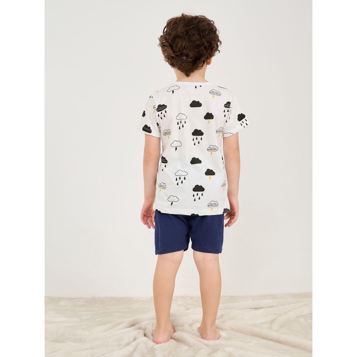 Styli All Over Cloud Print T-Shirt & Shorts Set-boys-clothing-nightwear-image-4