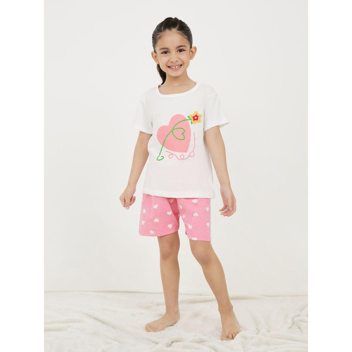 Styli Heart Graphic Print T-Shirt & Shorts Set-girls-clothing-nightwear-image-1