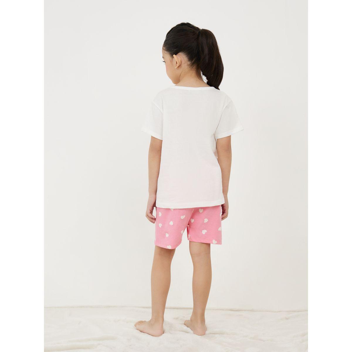 Styli Heart Graphic Print T-Shirt & Shorts Set-girls-clothing-nightwear-image-4