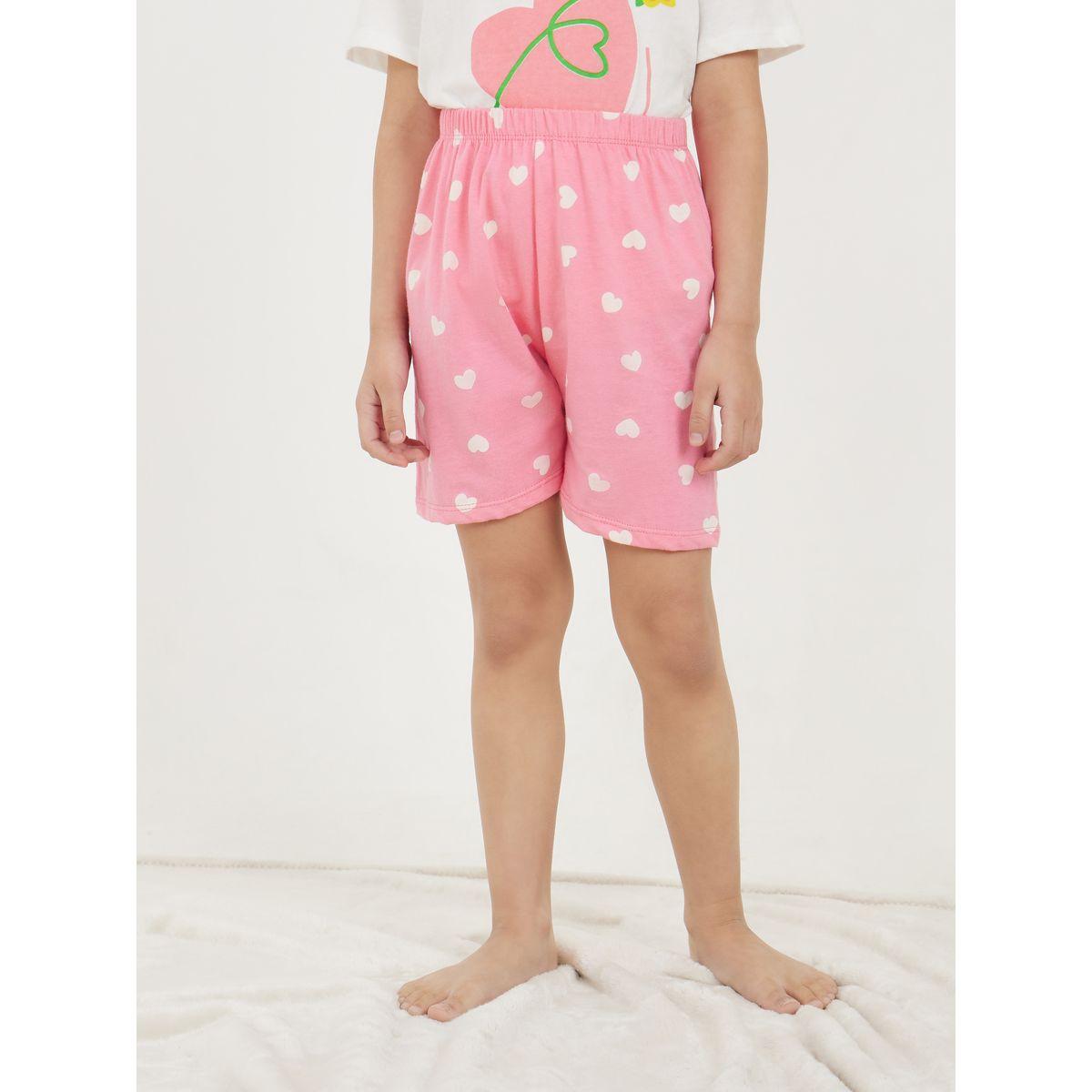 Styli Heart Graphic Print T-Shirt & Shorts Set-girls-clothing-nightwear-image-5
