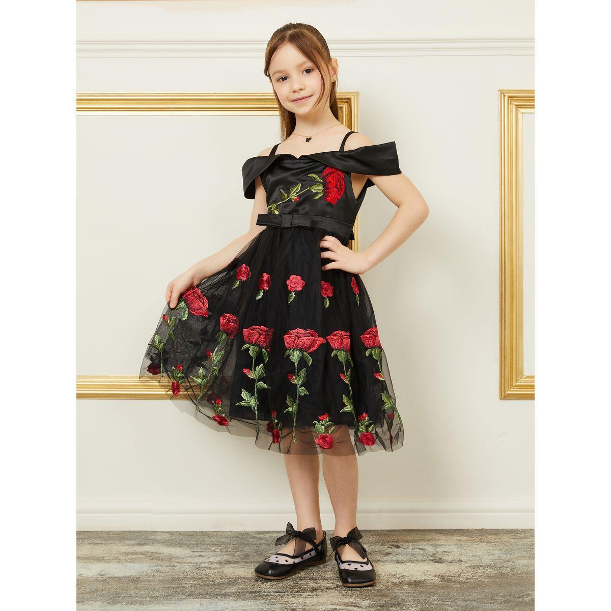 فستان شبك مُطرّز بزهور مع اكتاف مكشوفة-girls-clothing-dressesandjumpsuits-image-1