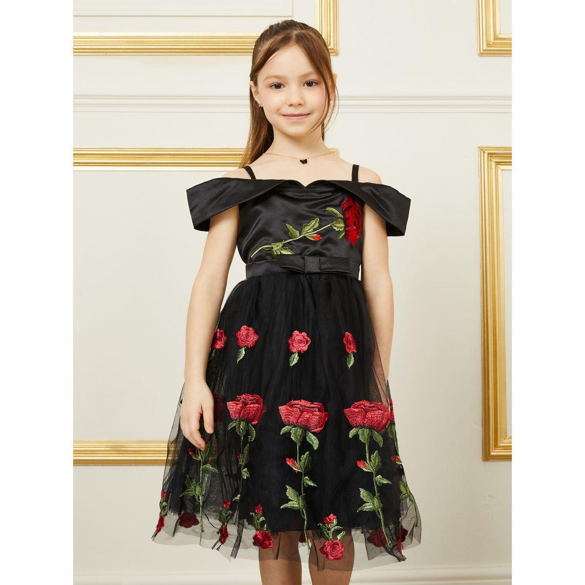 Styli Floral Embroidered Cold Shoulder A-Line Mesh Dress-girls-clothing-dressesandjumpsuits-image-2