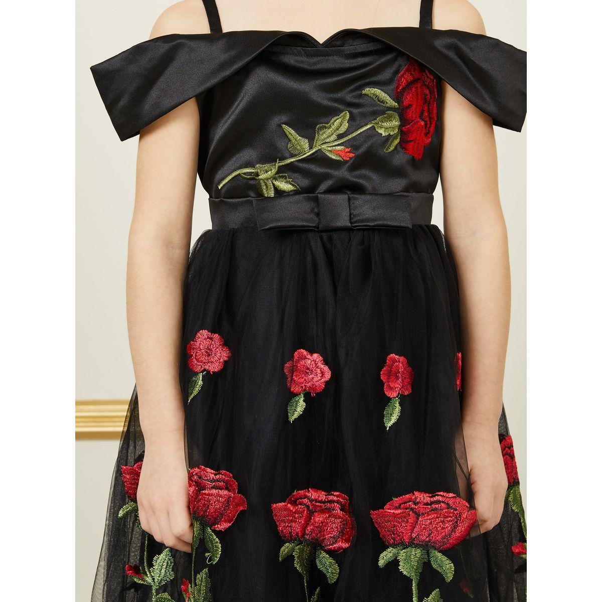 Styli Floral Embroidered Cold Shoulder A-Line Mesh Dress-girls-clothing-dressesandjumpsuits-image-3