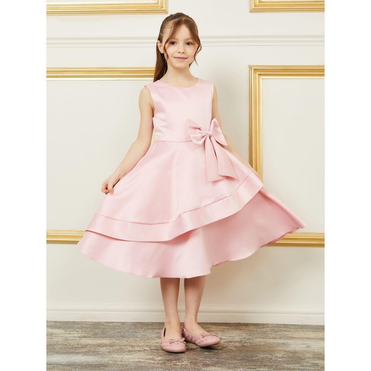 فستان بلا اكمام مزين بربطة فيونكة وكشكش-girls-clothing-dressesandjumpsuits-image-1