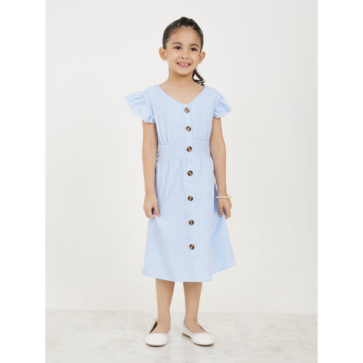 فستان مخطط باكمام كشكش وازرار-girls-clothing-dressesandjumpsuits-image-1