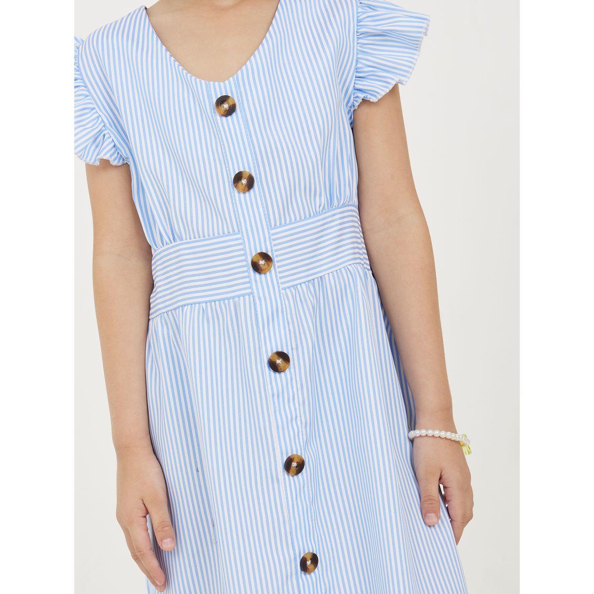 Styli Striped Ruffle Sleeves Button Front Smock Dress-girls-clothing-dressesandjumpsuits-image-3
