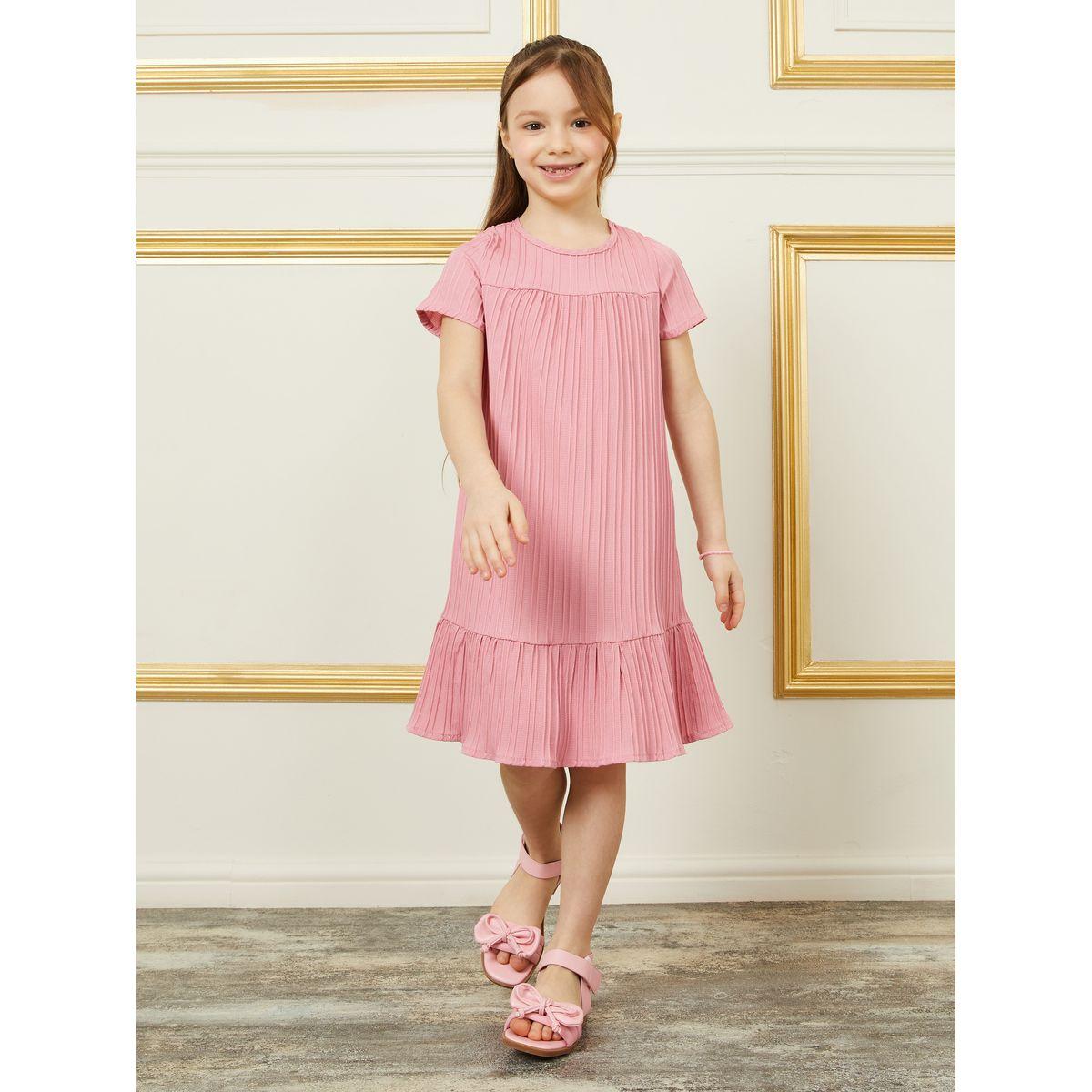 Styli Solid Textured Pleated Smock Dress-girls-clothing-dressesandjumpsuits-image-1