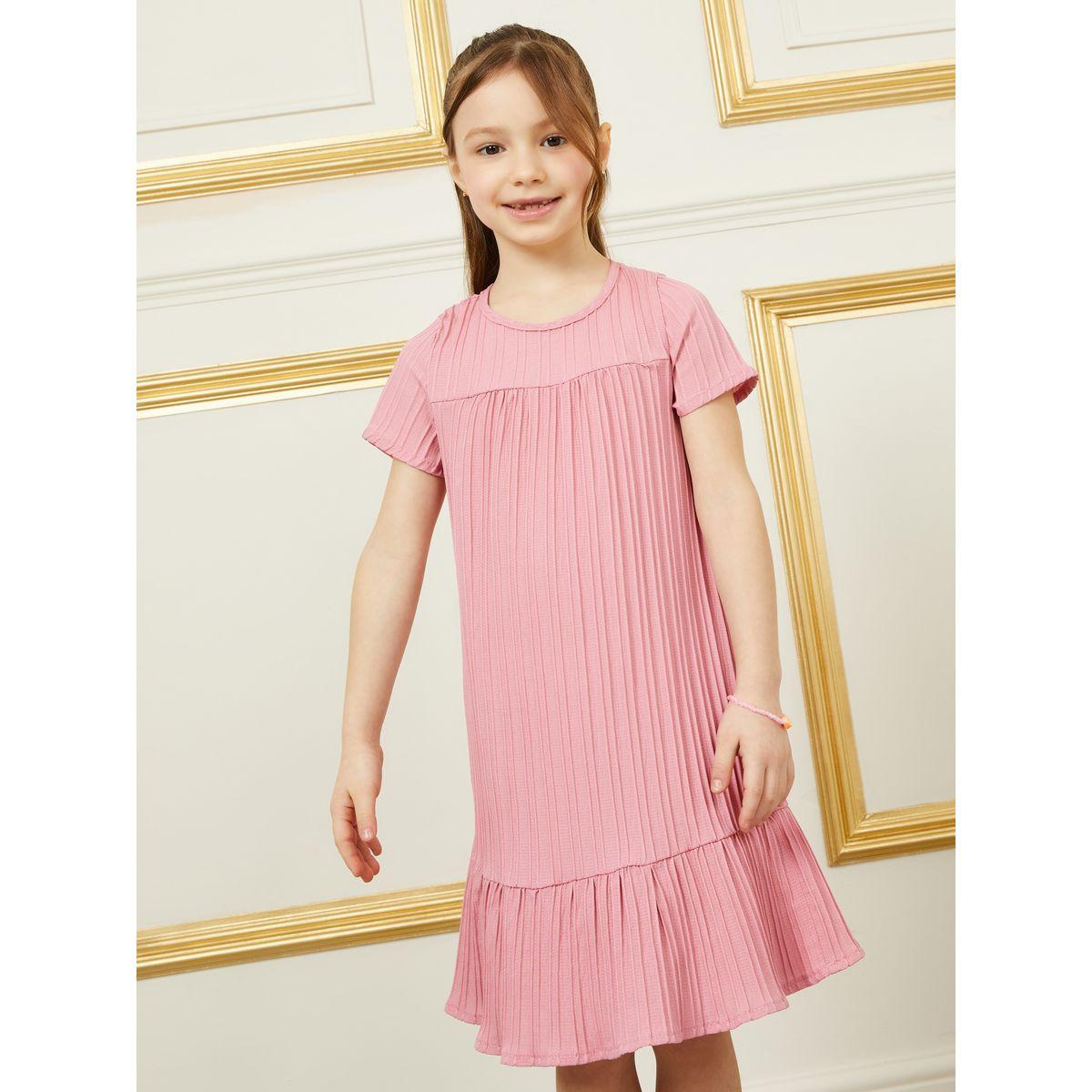 Styli Solid Textured Pleated Smock Dress-girls-clothing-dressesandjumpsuits-image-2