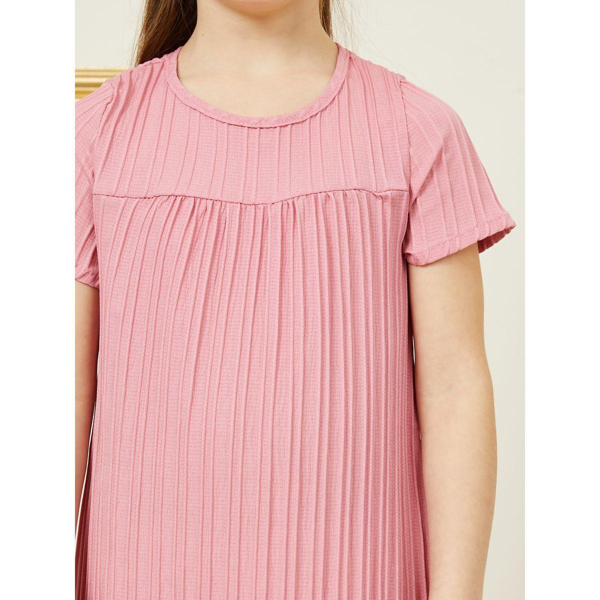 Styli Solid Textured Pleated Smock Dress-girls-clothing-dressesandjumpsuits-image-3