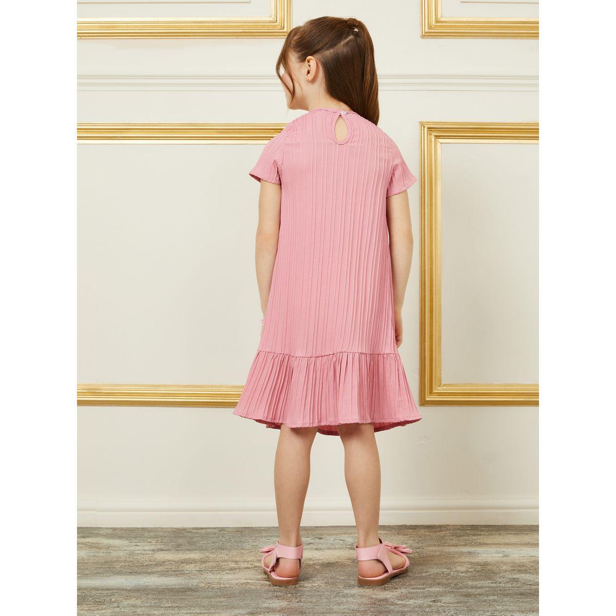 Styli Solid Textured Pleated Smock Dress-girls-clothing-dressesandjumpsuits-image-4