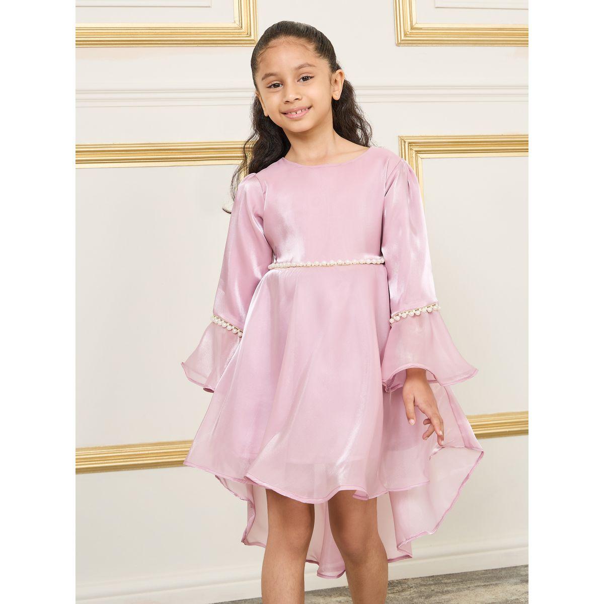 Styli Beaded Detail High Low Hem Dress with Flute Sleeves-girls-clothing-dressesandjumpsuits-image-2