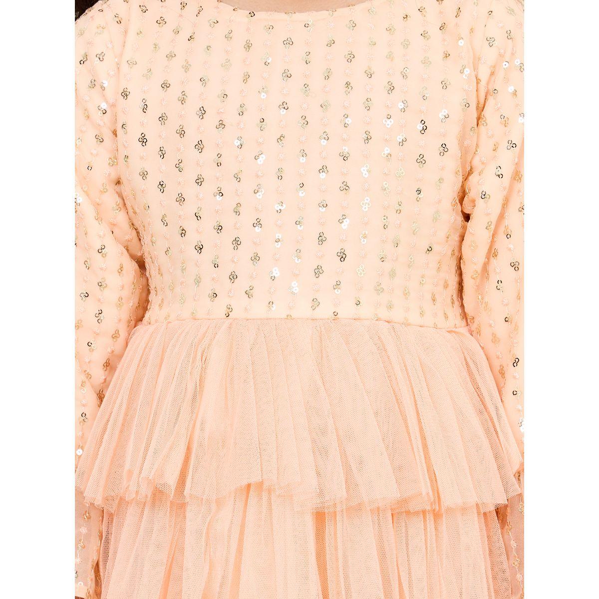 Styli Sequin Detail Ruffle Tiered Dress with Long Sleeves-girls-clothing-dressesandjumpsuits-image-3