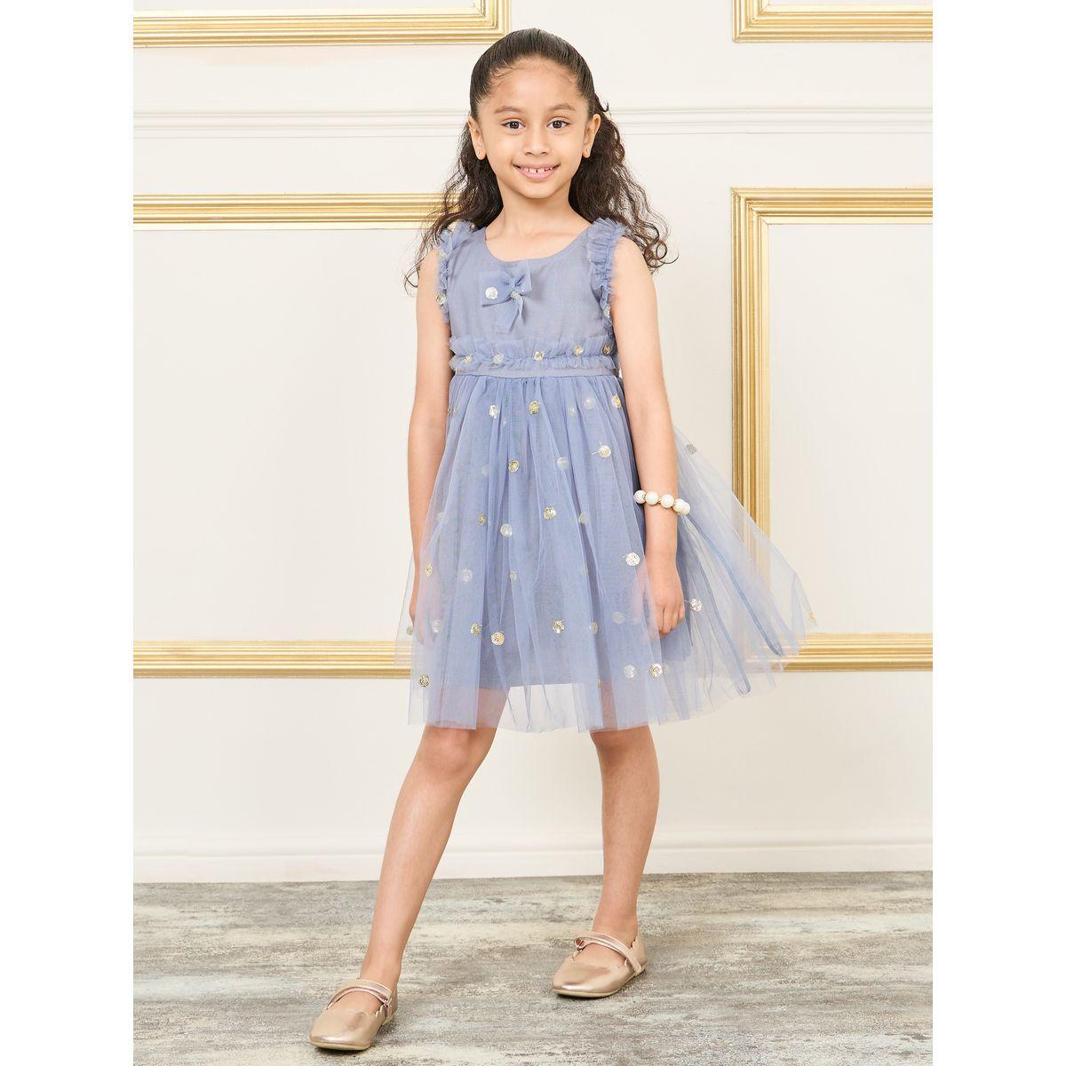 فستان بتفاصيل شبكية ومزين بالترتر مع أربطة-girls-clothing-dressesandjumpsuits-image-1