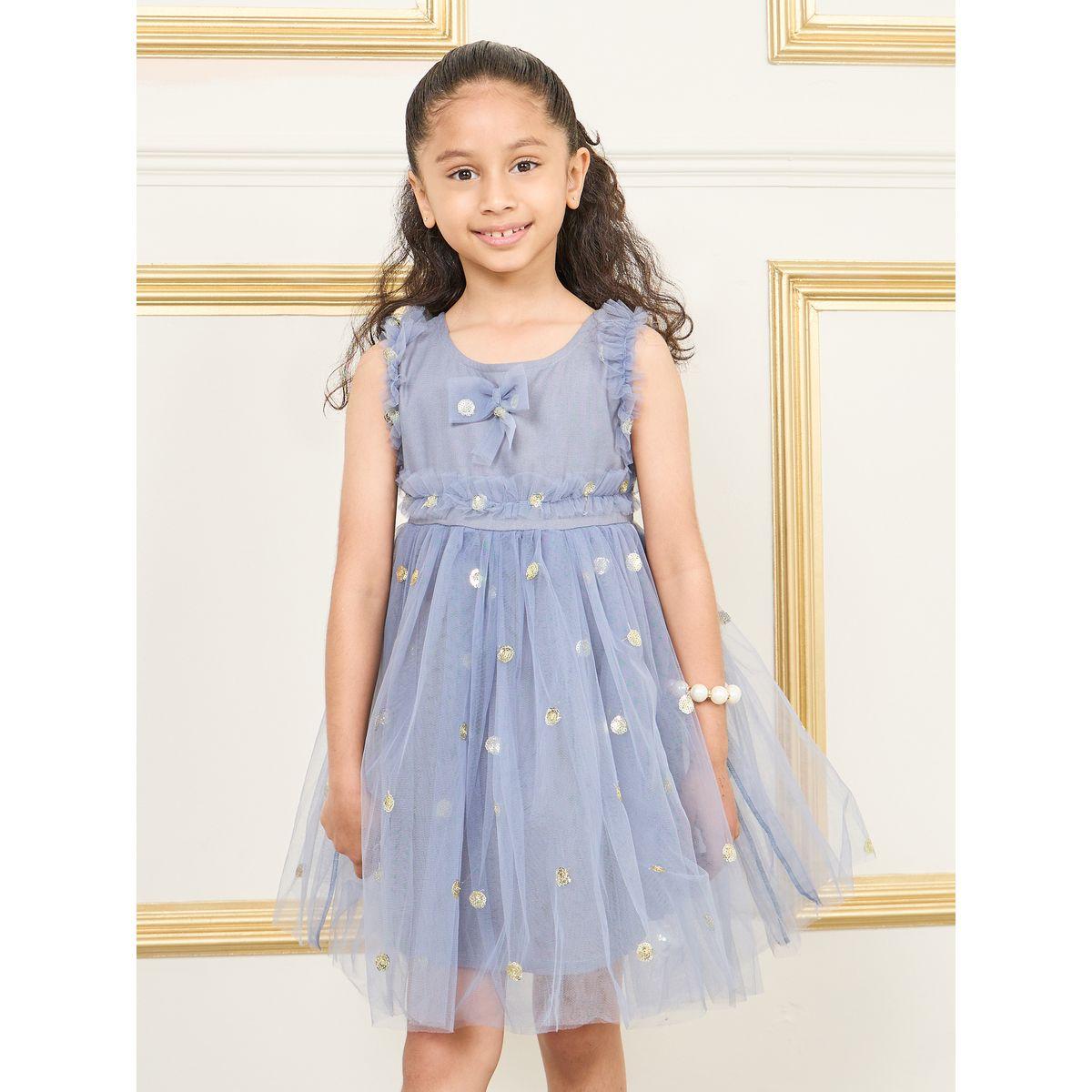 Styli Bow Applique Sequin Detail Mesh Dress with Tie Up-girls-clothing-dressesandjumpsuits-image-2