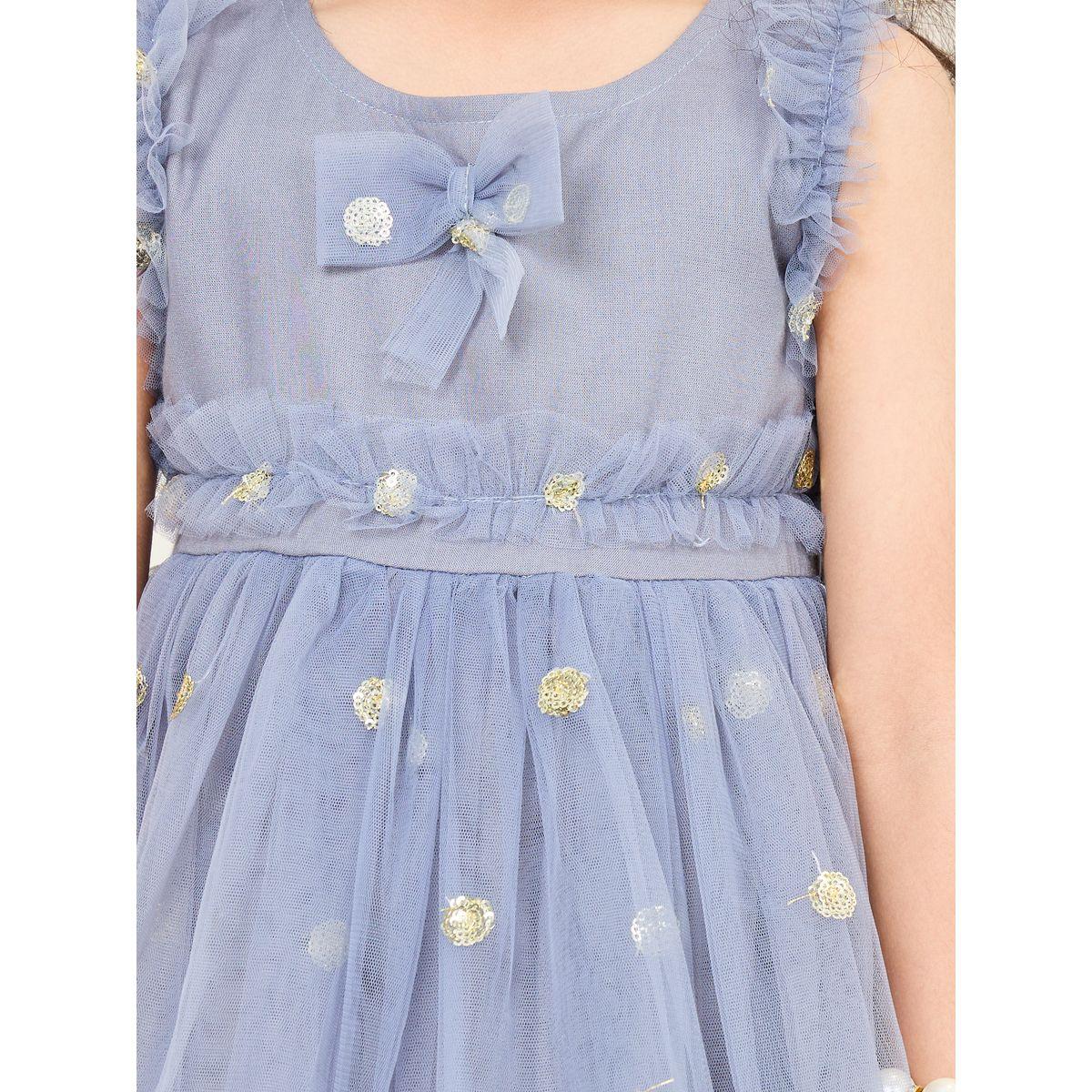 Styli Bow Applique Sequin Detail Mesh Dress with Tie Up-girls-clothing-dressesandjumpsuits-image-3