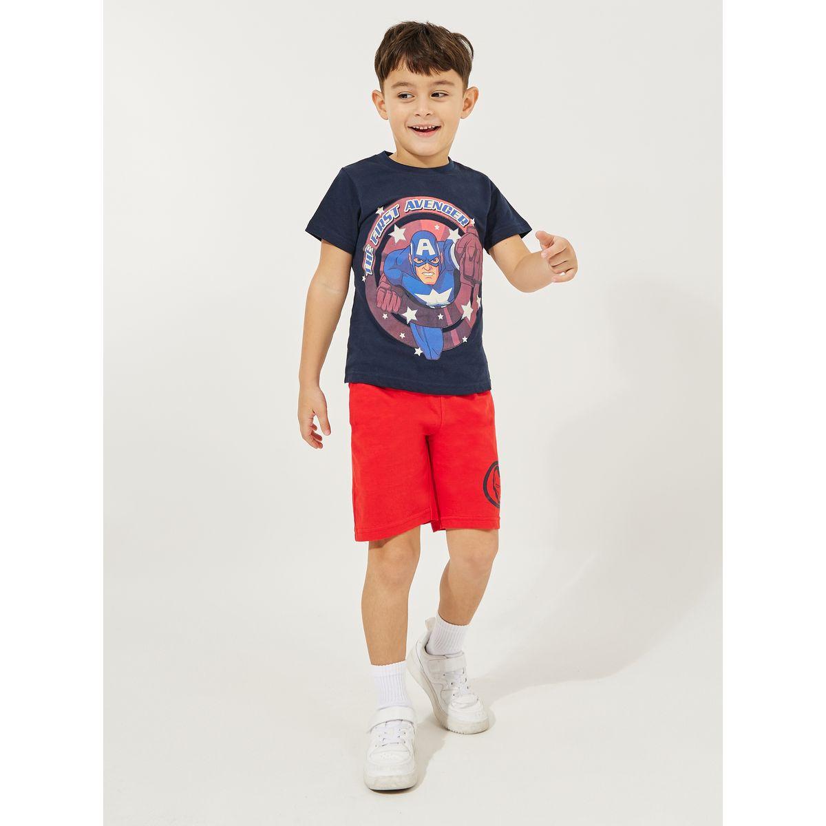 Styli Avengers Print T-Shirt & Shorts Set-boys-clothing-setsandcoords-image-1