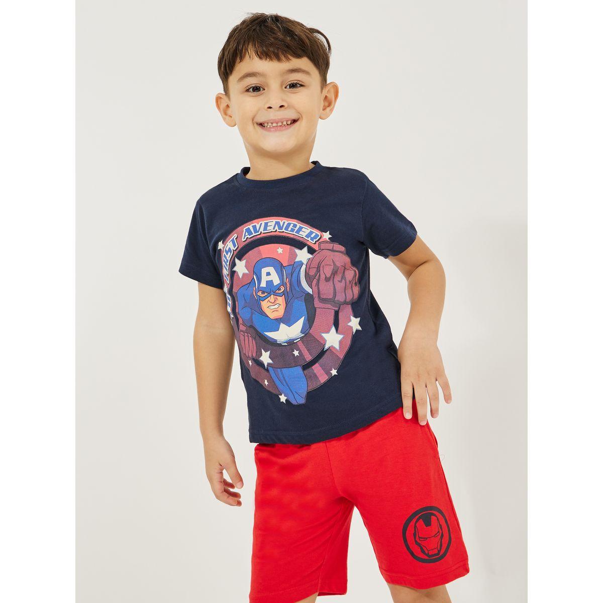 Styli Avengers Print T-Shirt & Shorts Set-boys-clothing-setsandcoords-image-2