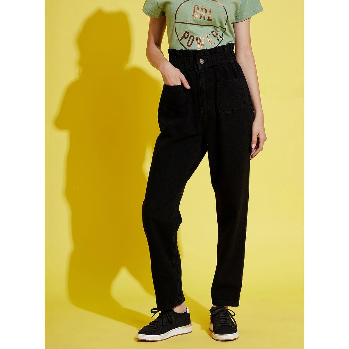NOH-VOH Solid Paperbag Waist Jeans with Pockets-girls-clothing-bottoms-jeansandjeggings-image-1