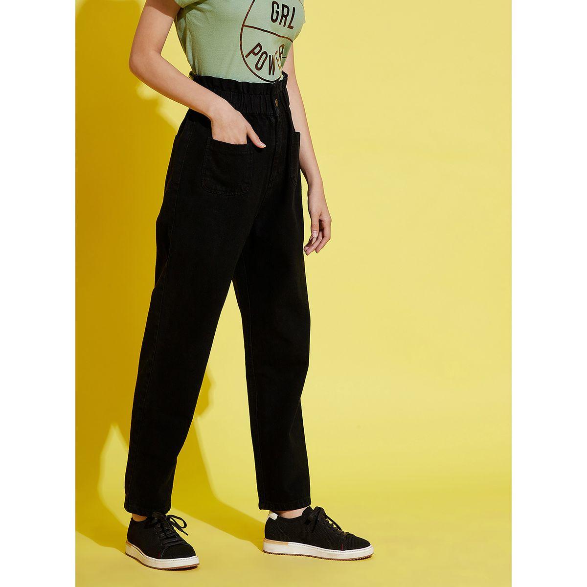 NOH-VOH Solid Paperbag Waist Jeans with Pockets-girls-clothing-bottoms-jeansandjeggings-image-3
