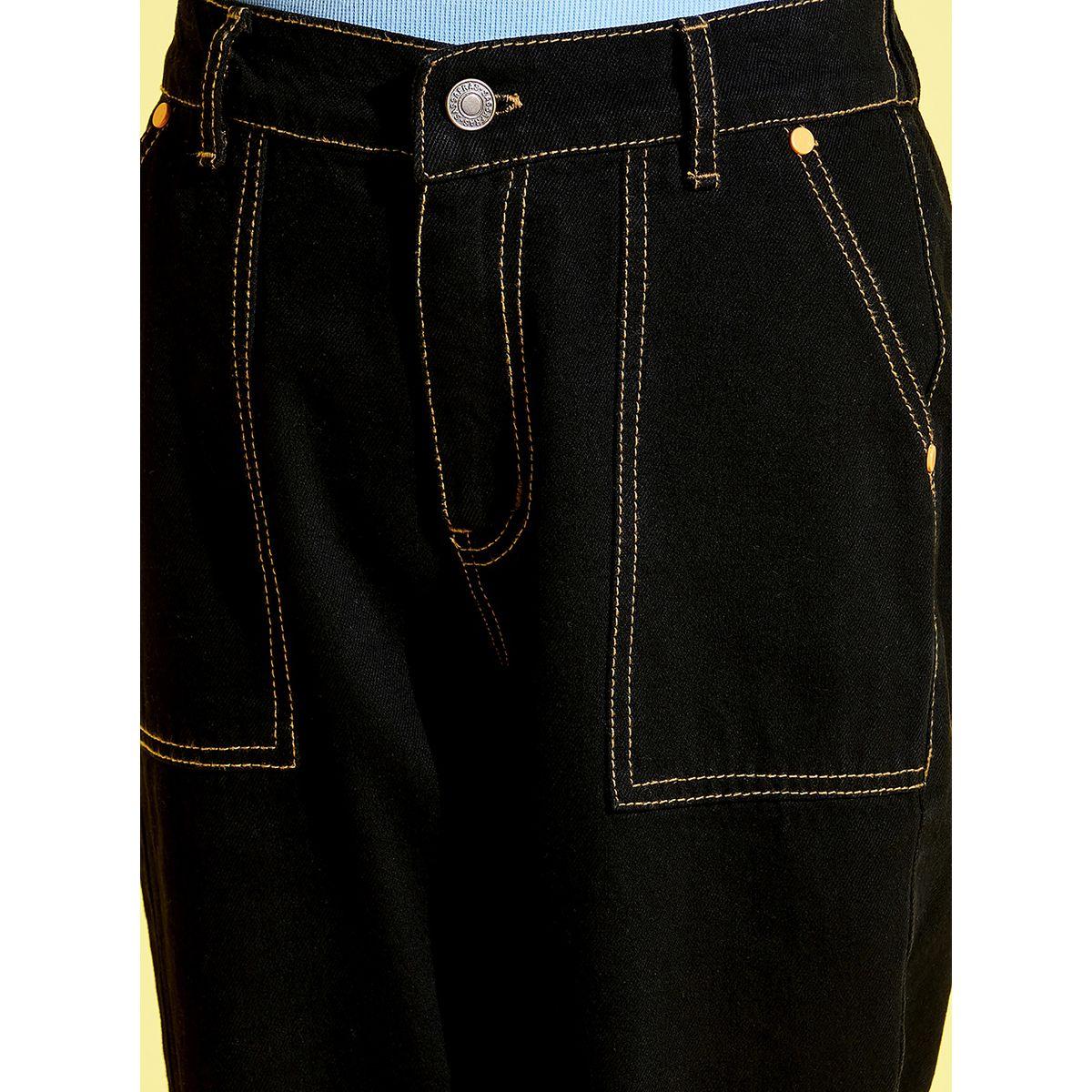 Noh-Voh X Styli  Contrast Stitch Detail Knee Slit Denim Joggers-girls-clothing-bottoms-joggersandtrackpants-image-6