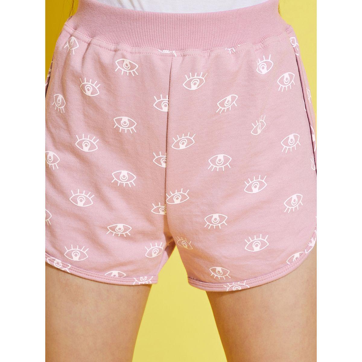 Noh-Voh X Styli  All Over Eye Print Shorts with Elasticated Waistband-girls-clothing-bottoms-shorts-image-4