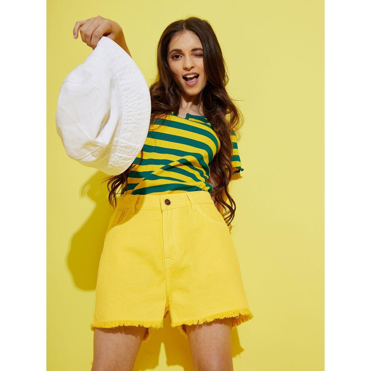 شورت دنيم بحافة ممزقة وجيوب نوه-فوه × ستايلي-girls-clothing-bottoms-shorts-image-2