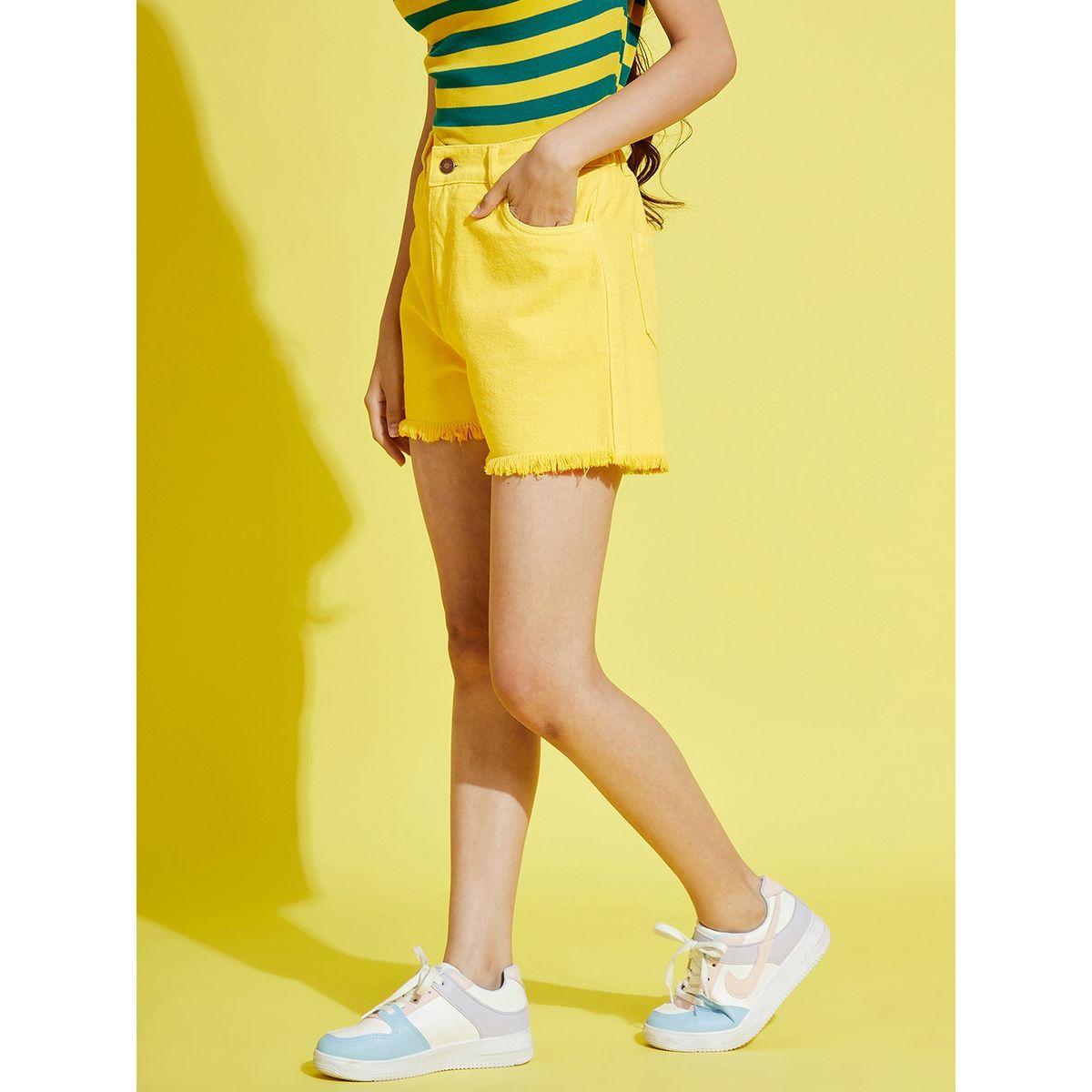 Noh-Voh X Styli  Frayed Hem Denim Shorts with Pockets-girls-clothing-bottoms-shorts-image-3