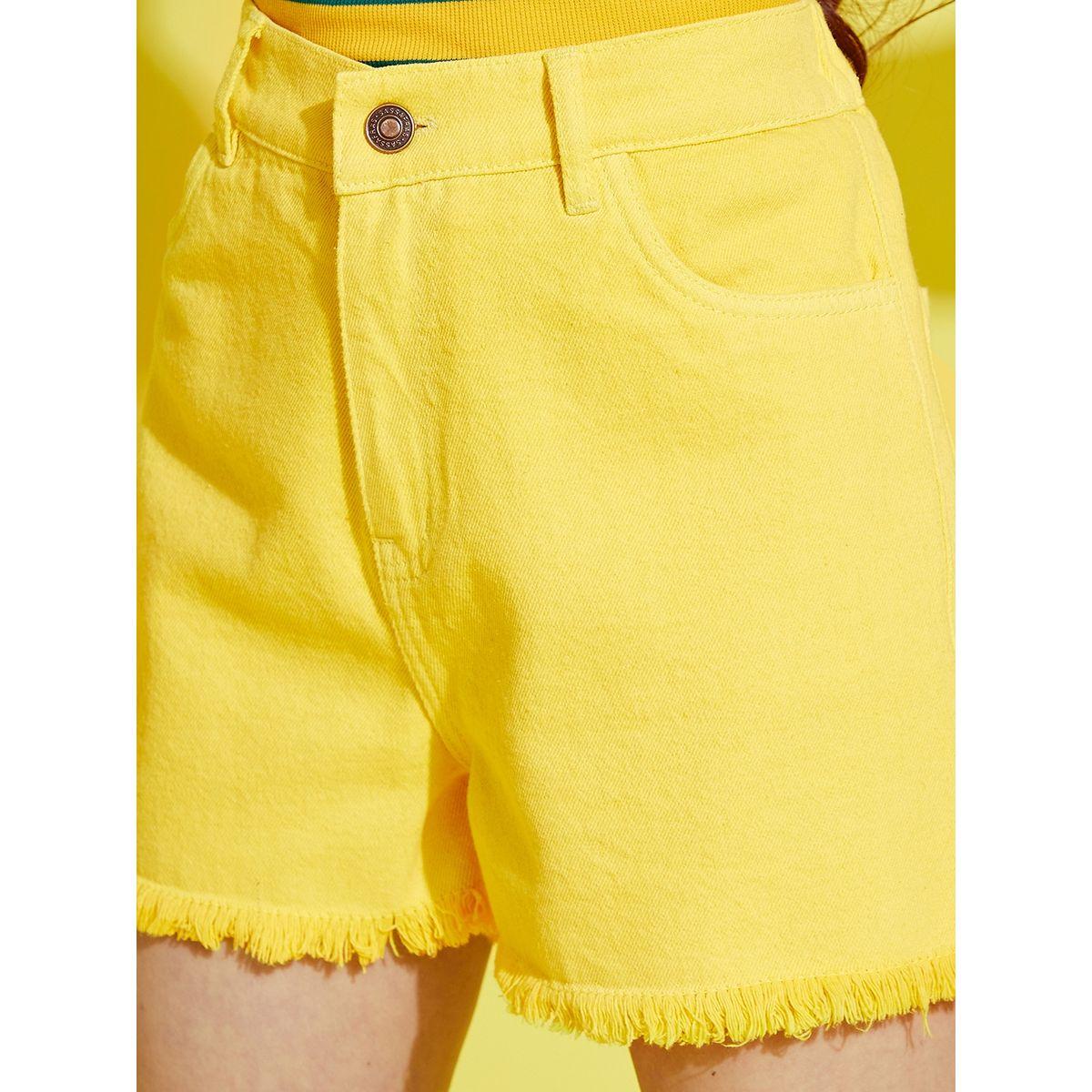 Noh-Voh X Styli  Frayed Hem Denim Shorts with Pockets-girls-clothing-bottoms-shorts-image-4