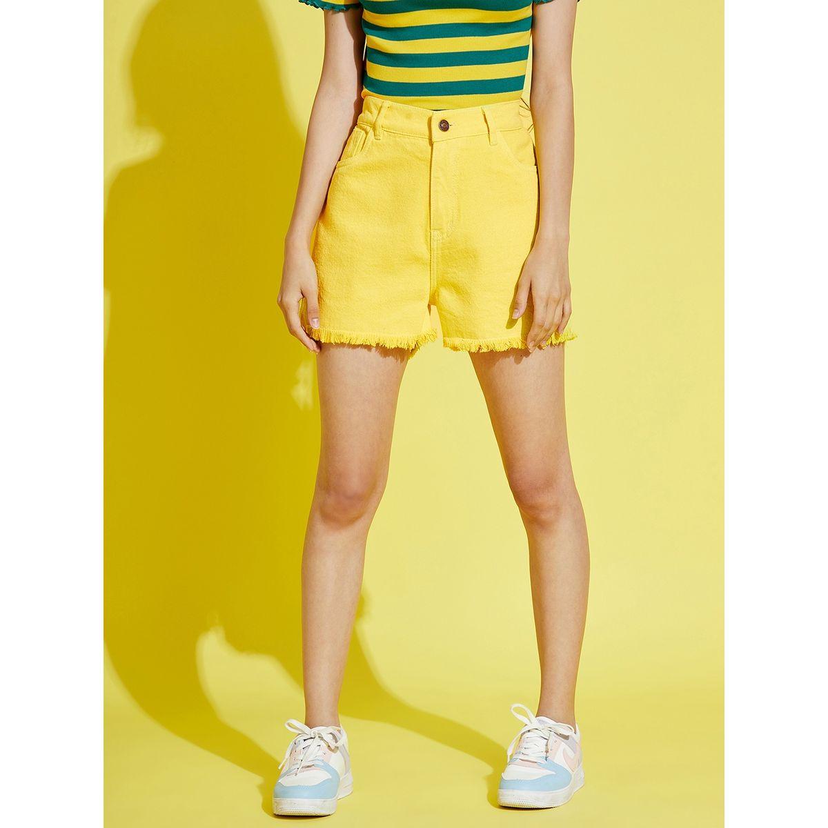 Noh-Voh X Styli  Frayed Hem Denim Shorts with Pockets-girls-clothing-bottoms-shorts-image-5