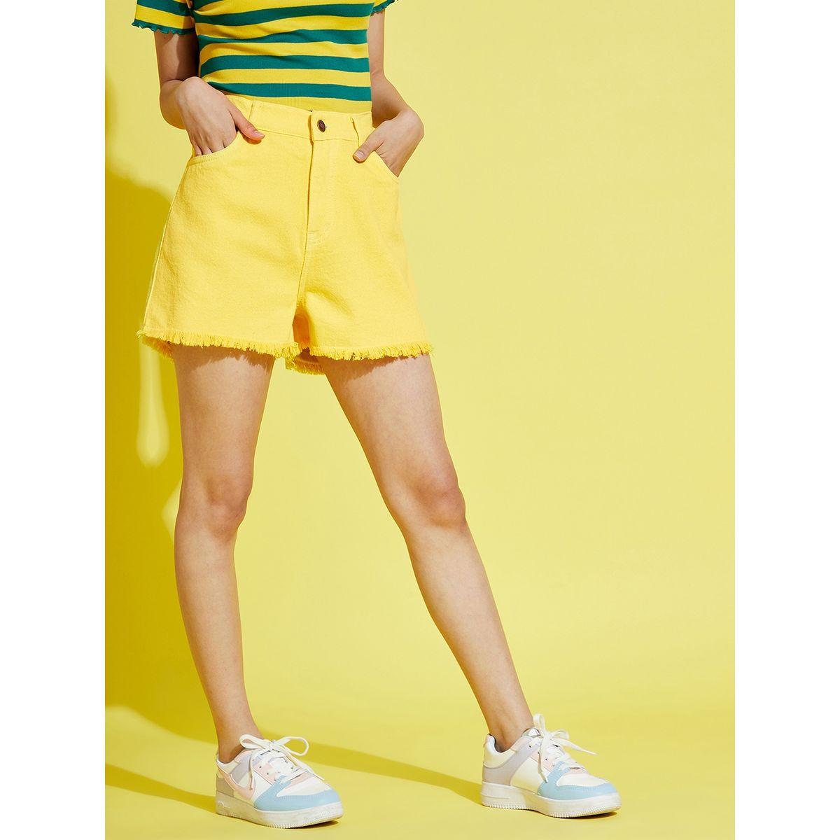 Noh-Voh X Styli  Frayed Hem Denim Shorts with Pockets-girls-clothing-bottoms-shorts-image-6