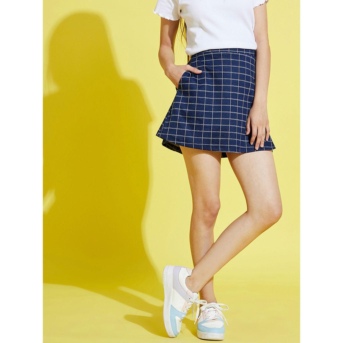 NOH-VOH Windowpane Checked Mini Skirt with Side Slit-girls-clothing-bottoms-skirts-image-2