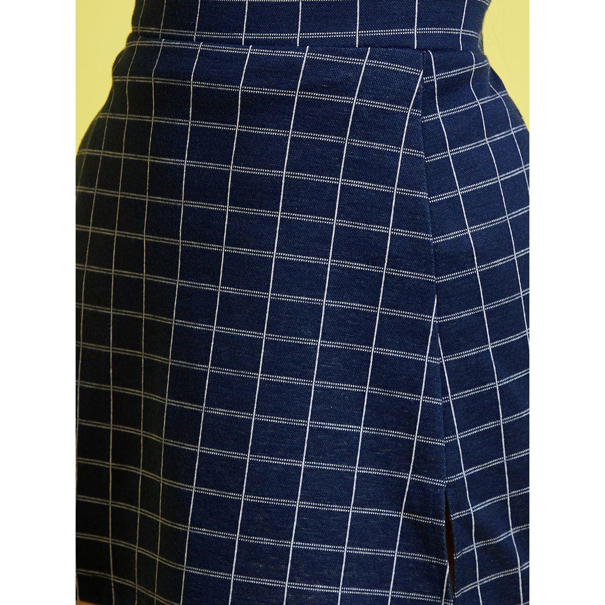 NOH-VOH Windowpane Checked Mini Skirt with Side Slit-girls-clothing-bottoms-skirts-image-4