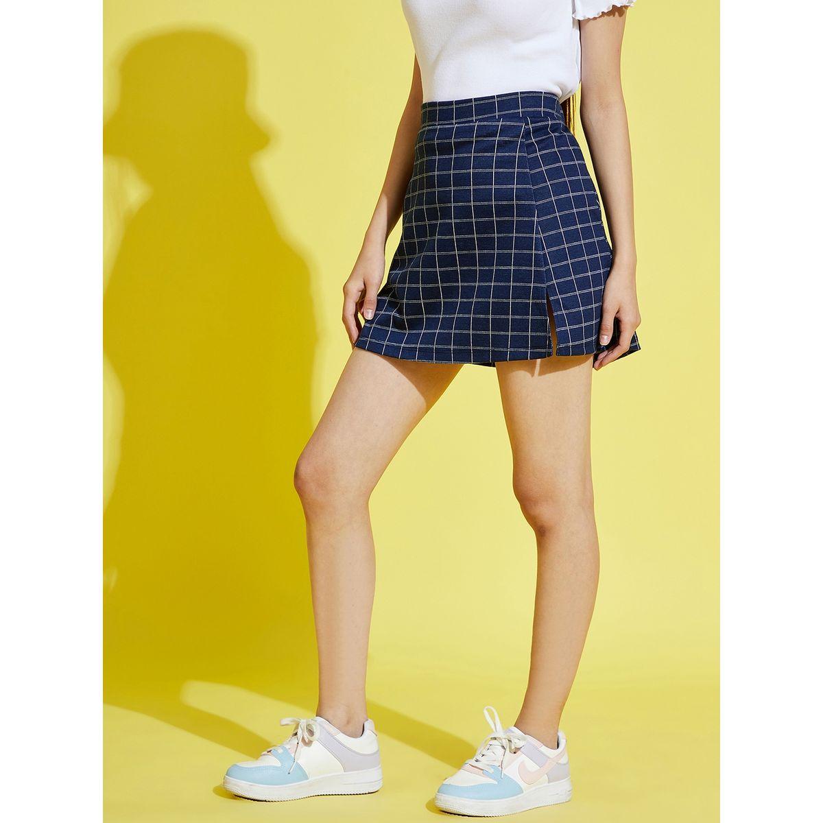 NOH-VOH Windowpane Checked Mini Skirt with Side Slit-girls-clothing-bottoms-skirts-image-6