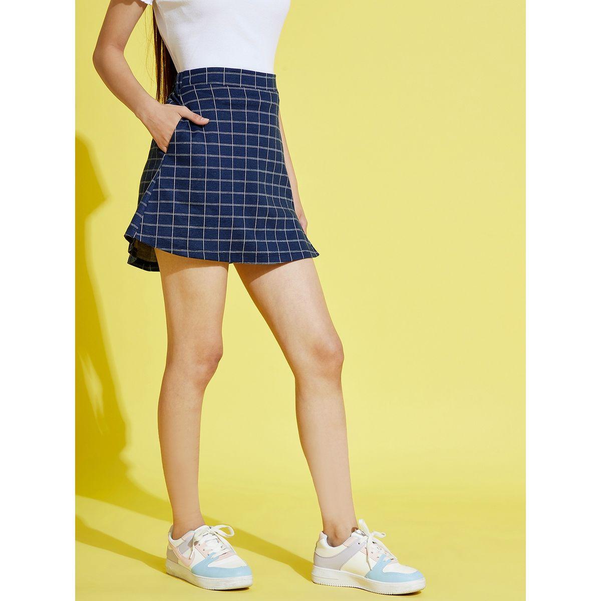 NOH-VOH Windowpane Checked Mini Skirt with Side Slit-girls-clothing-bottoms-skirts-image-7
