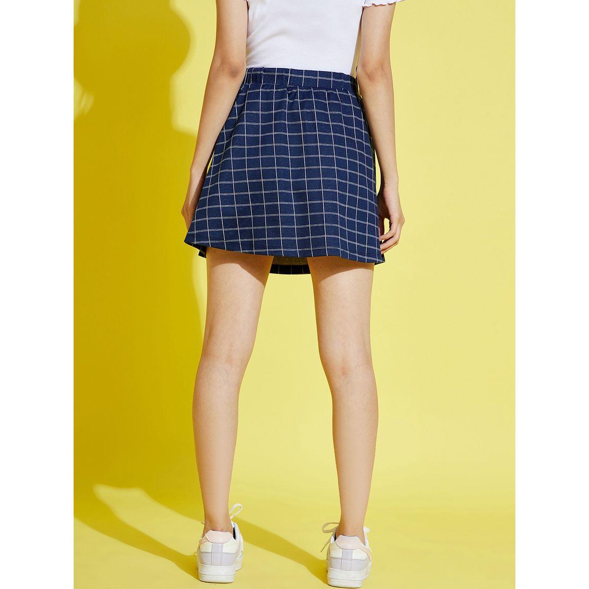 NOH-VOH Windowpane Checked Mini Skirt with Side Slit-girls-clothing-bottoms-skirts-image-8