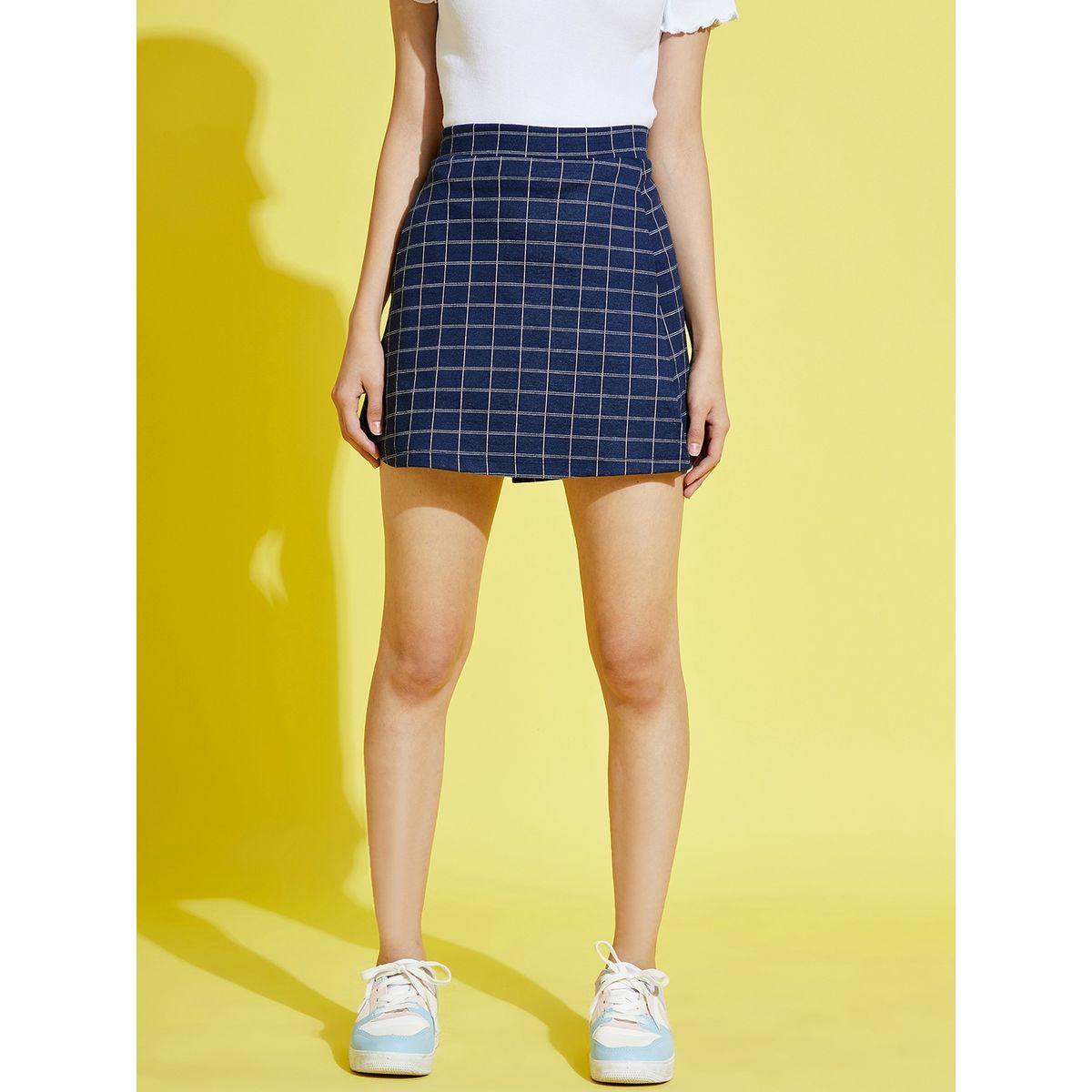 NOH-VOH Windowpane Checked Mini Skirt with Side Slit-girls-clothing-bottoms-skirts-image-9