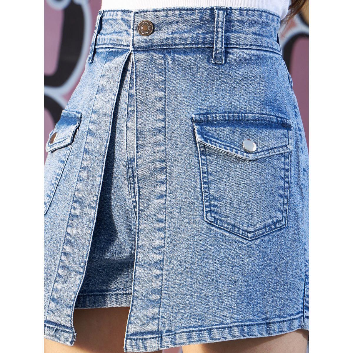 NOH-VOH Denim Front Placket Skorts with Flap Pocket Detail-girls-clothing-bottoms-skirts-image-3