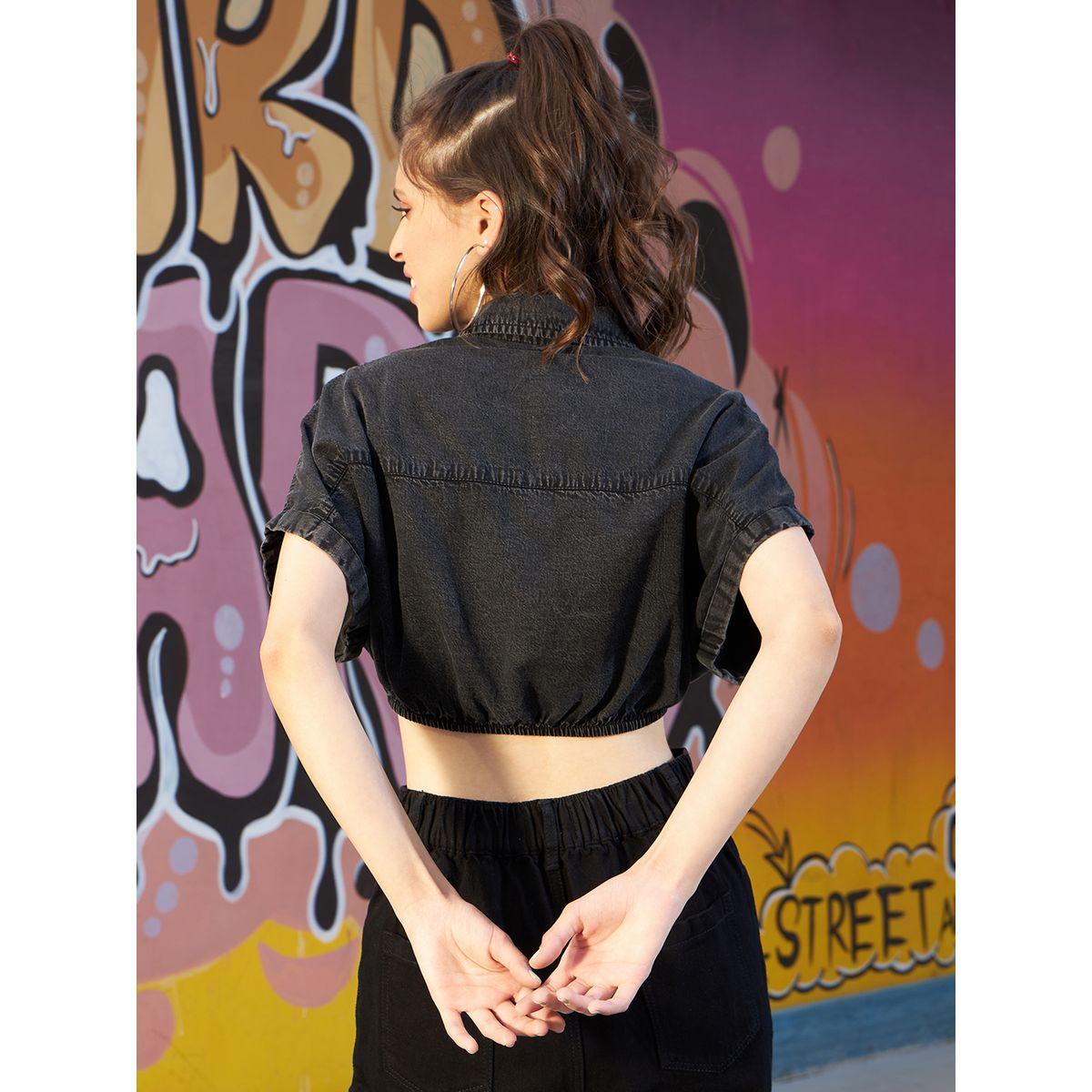 بلوزة قصيرة دنيم بقصة واسعة واربطة-girls-clothing-blousesandshirts-image-2